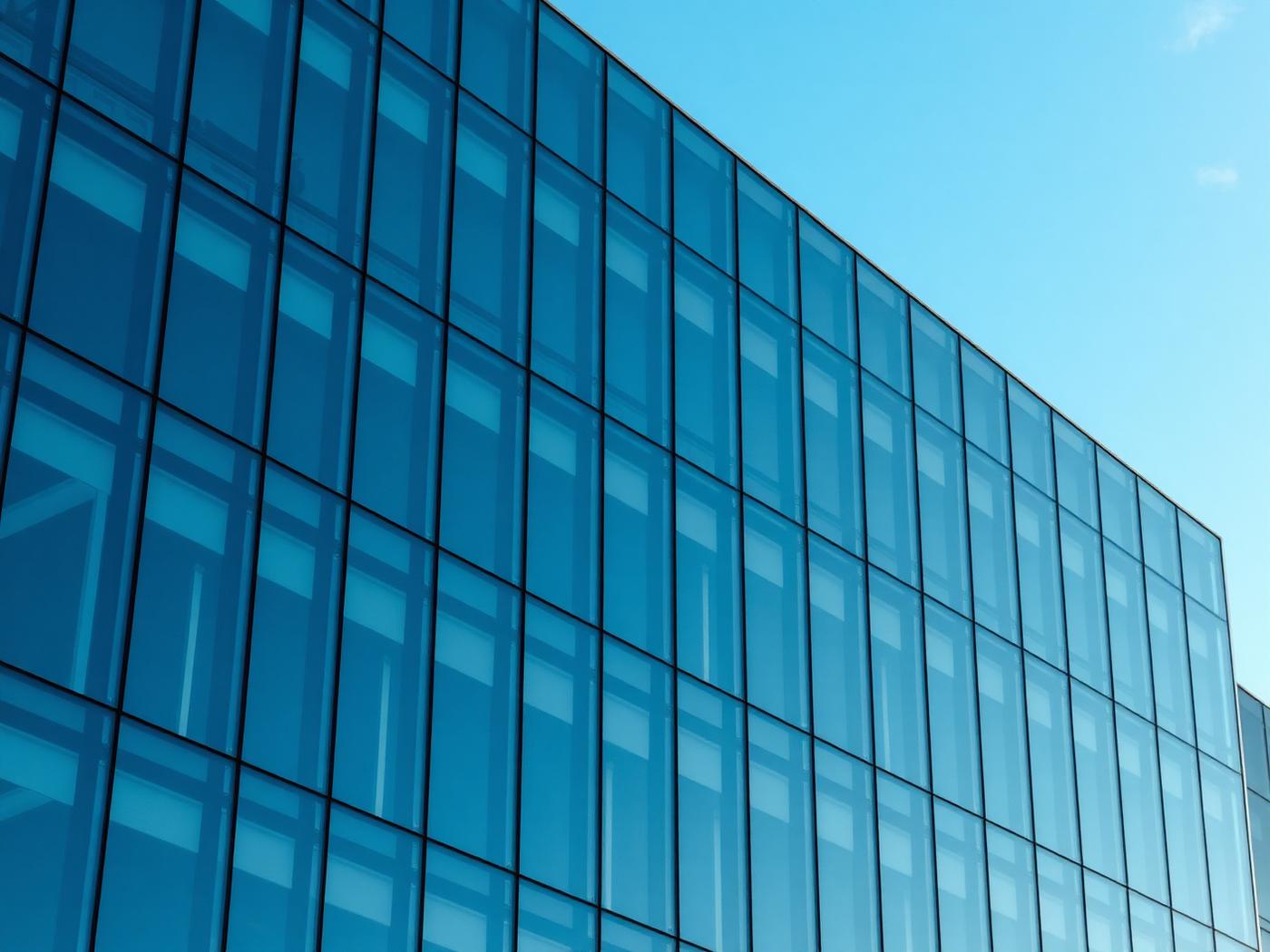 Fachada acristalada de edificio corporativo con control solar